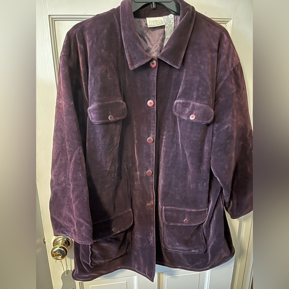 Elisabeth for Liz & Co. wine purple velour barn jacket w/ quilted interior, 3X